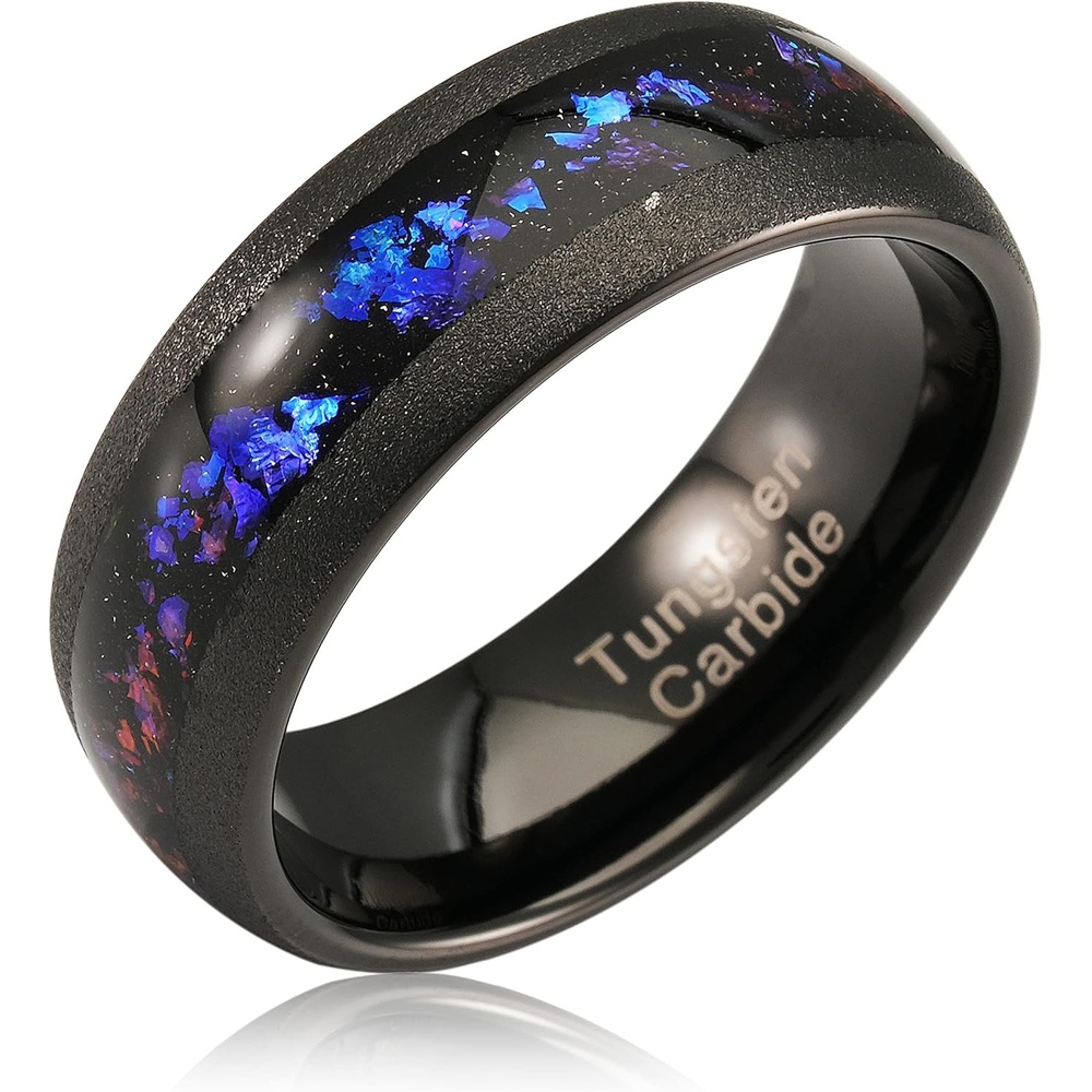 image:image100S JEWELRY Mens Tungsten Rings Orion Nebula Opal Galaxy Inlay Black Sandblasted Finish Engagement Promise Wedding Band Sizes 616tungsten  standard