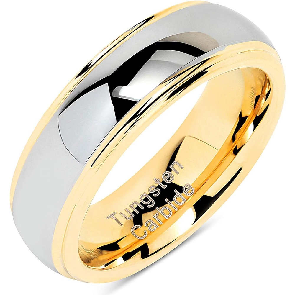 image:image100S JEWELRY Engraved Personalized 6mm Tungsten Rings For Men Women Wedding Band Two Tones Gold Silver Engagement Size 513tungsten standard
