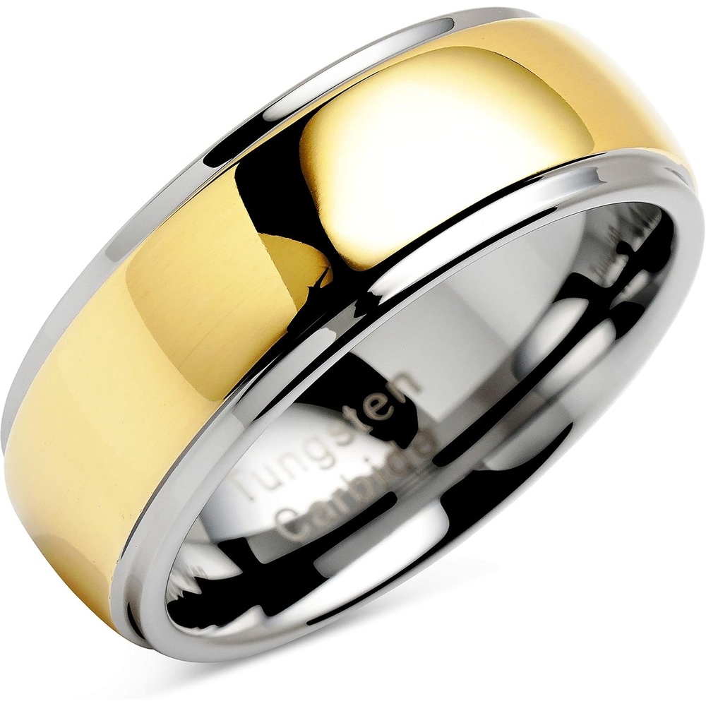 image:image100S JEWELRY Engraved Personalized Tungsten Rings For Men Women Wedding Band Two Tones Gold Mirror Finish Sizes 616tungsten standard